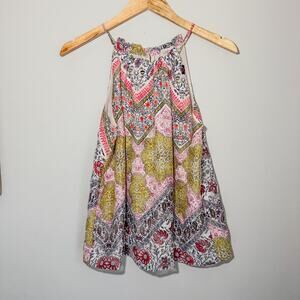 LOFT Pink Yellow Tile Medallion Paisley Print Halter Tank Top S